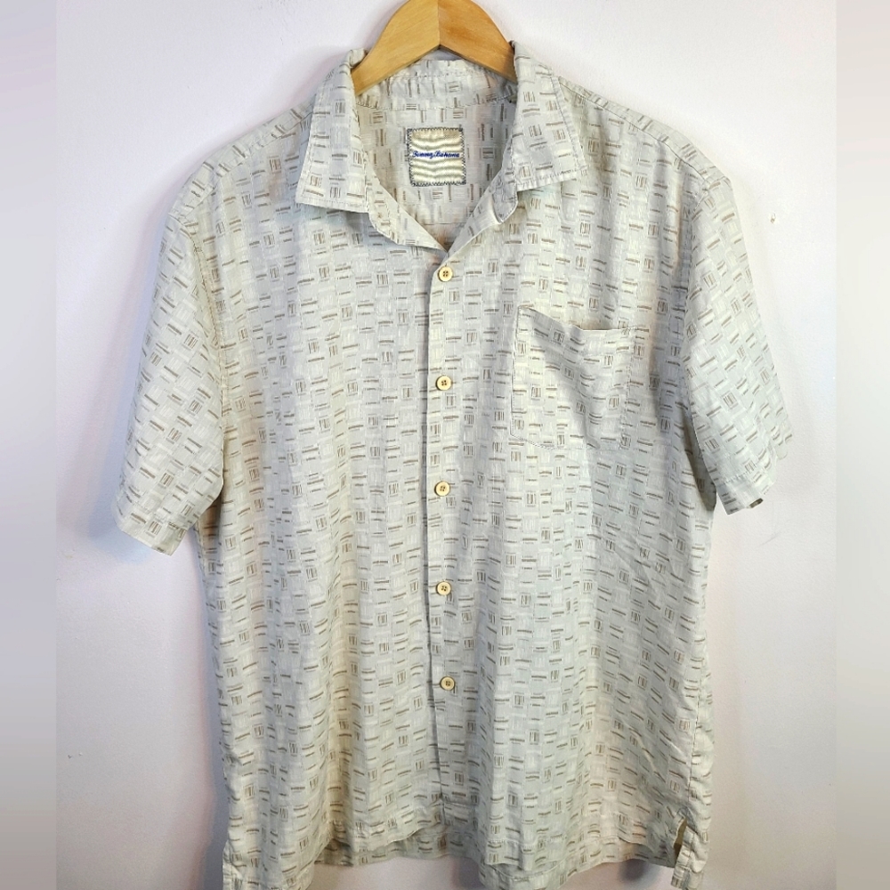 Tommy Bahama - Hawaiian Button Down - SIZE XL - Tan Brown Relax Vacation Silk